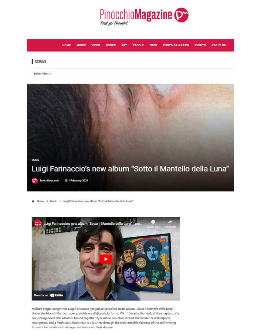 LUIGI FARINACCIO’S NEW ALBUM “SOTTO IL MANTELLO DELLA LUNA”